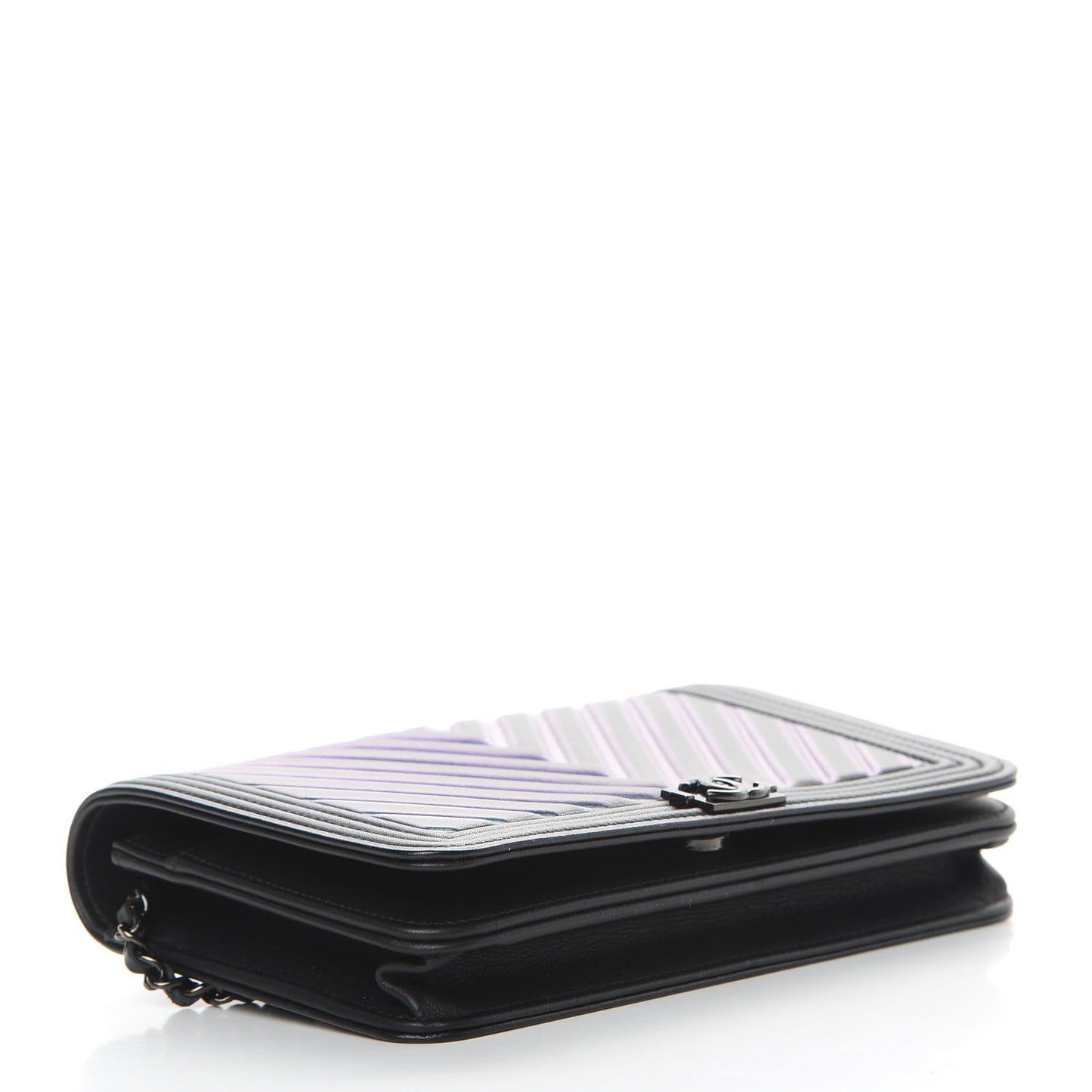 Calfskin Painted Chevron Embossed Boy Wallet On Chain WOC Black