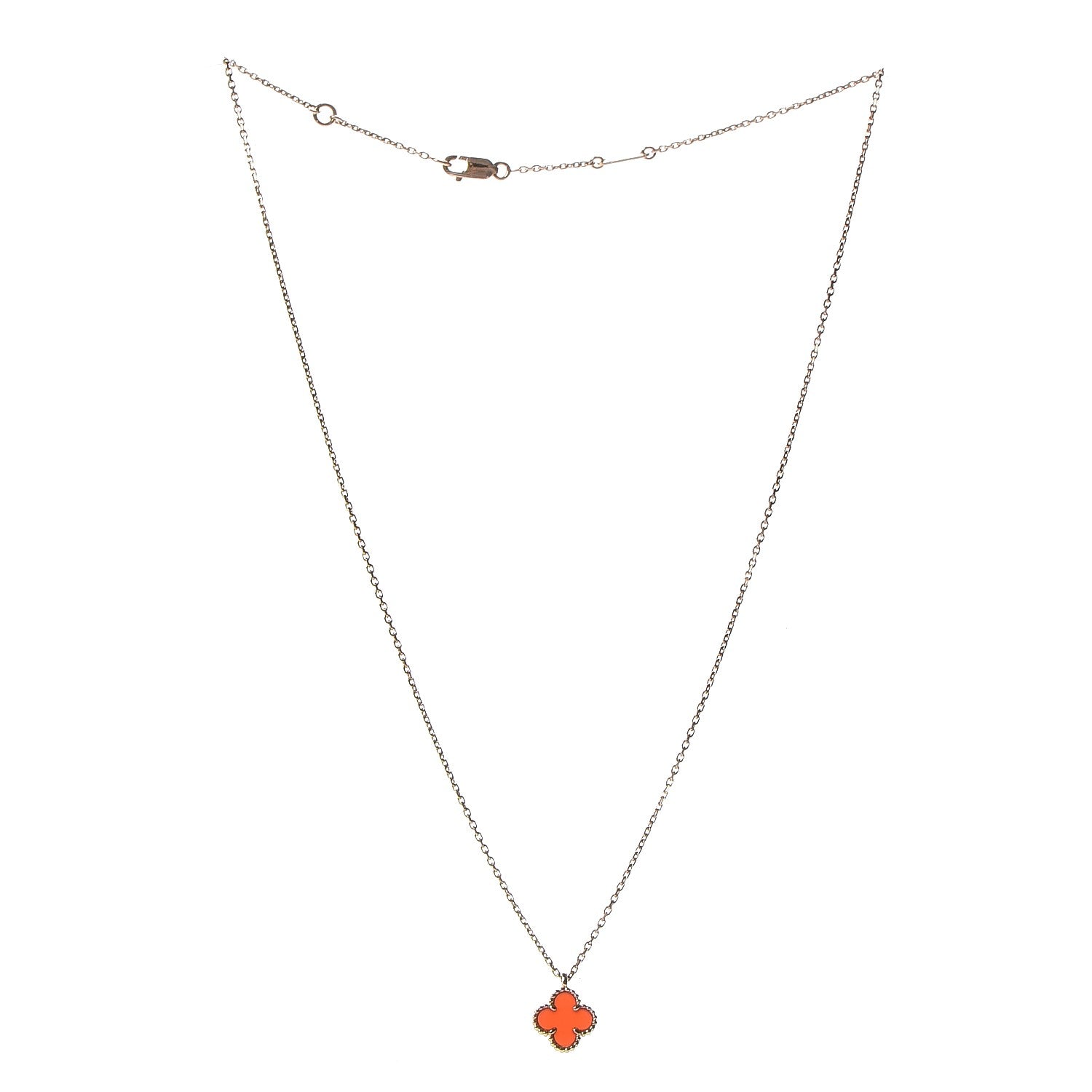 Van Cleef & Arpels 18K Rose Gold Carnelian Sweet Alhambra Pendant Necklace 3 of 8