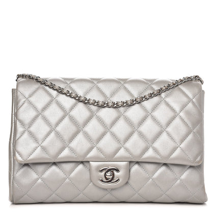 Chanel Metallic Lambskin Quilted Clutch With Chain Flap Grey 1 of 12
