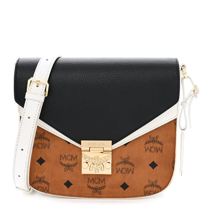 MCM Visetos Calfskin Small Patricia Crossbody Bag Cognac White Black 1 of 15