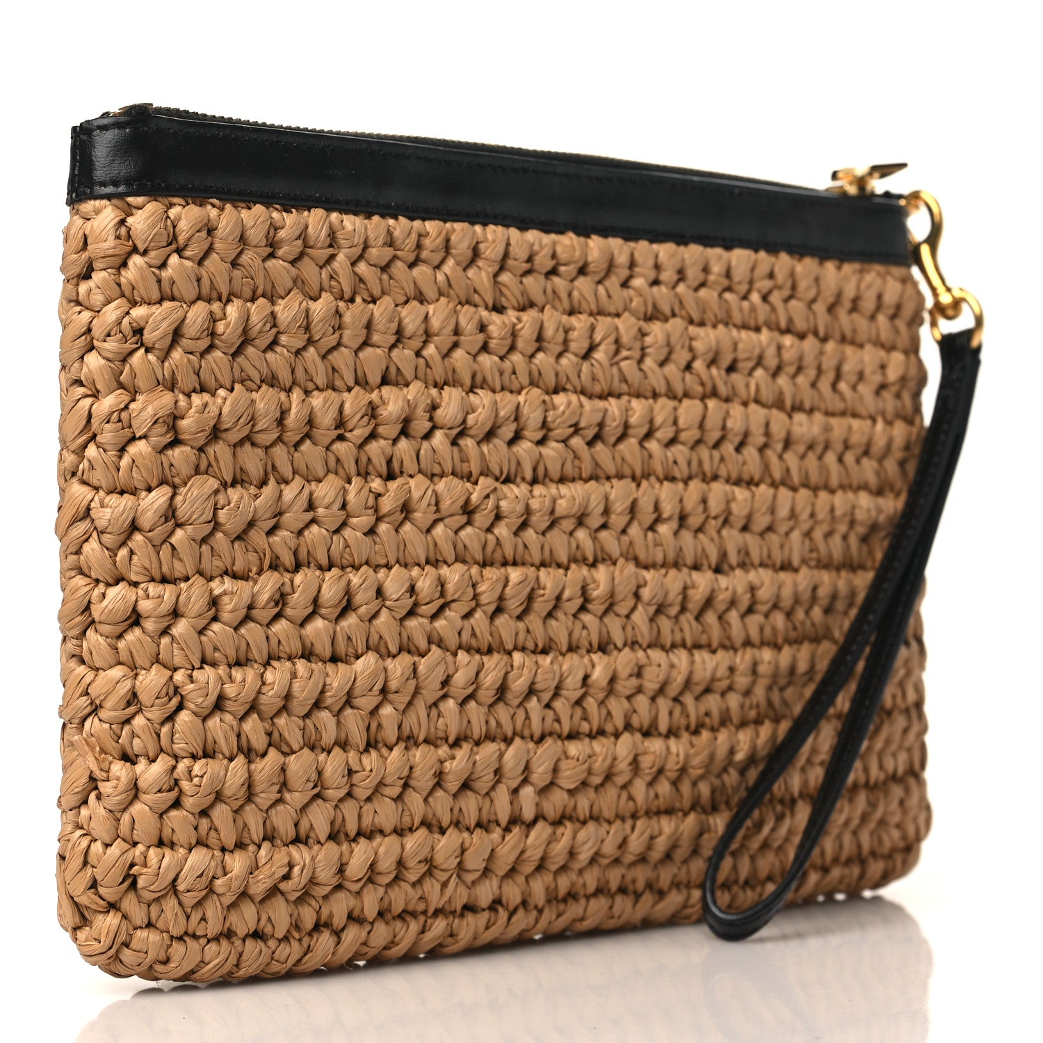Saint Laurent Raffia Zipped Pouch Natural Black 3 of 9