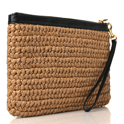 Saint Laurent Raffia Zipped Pouch Natural Black 3 of 9