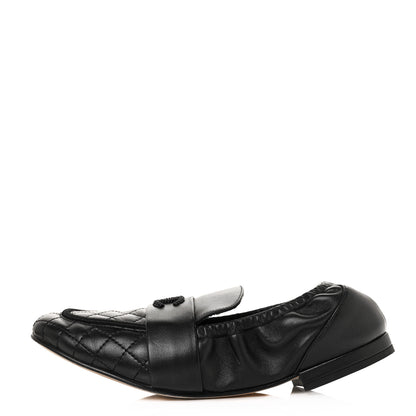 Chanel Laminated Lambskin Womens Quilted Elastic CC Moccasin Loafers 37.5 Black 1 of 8