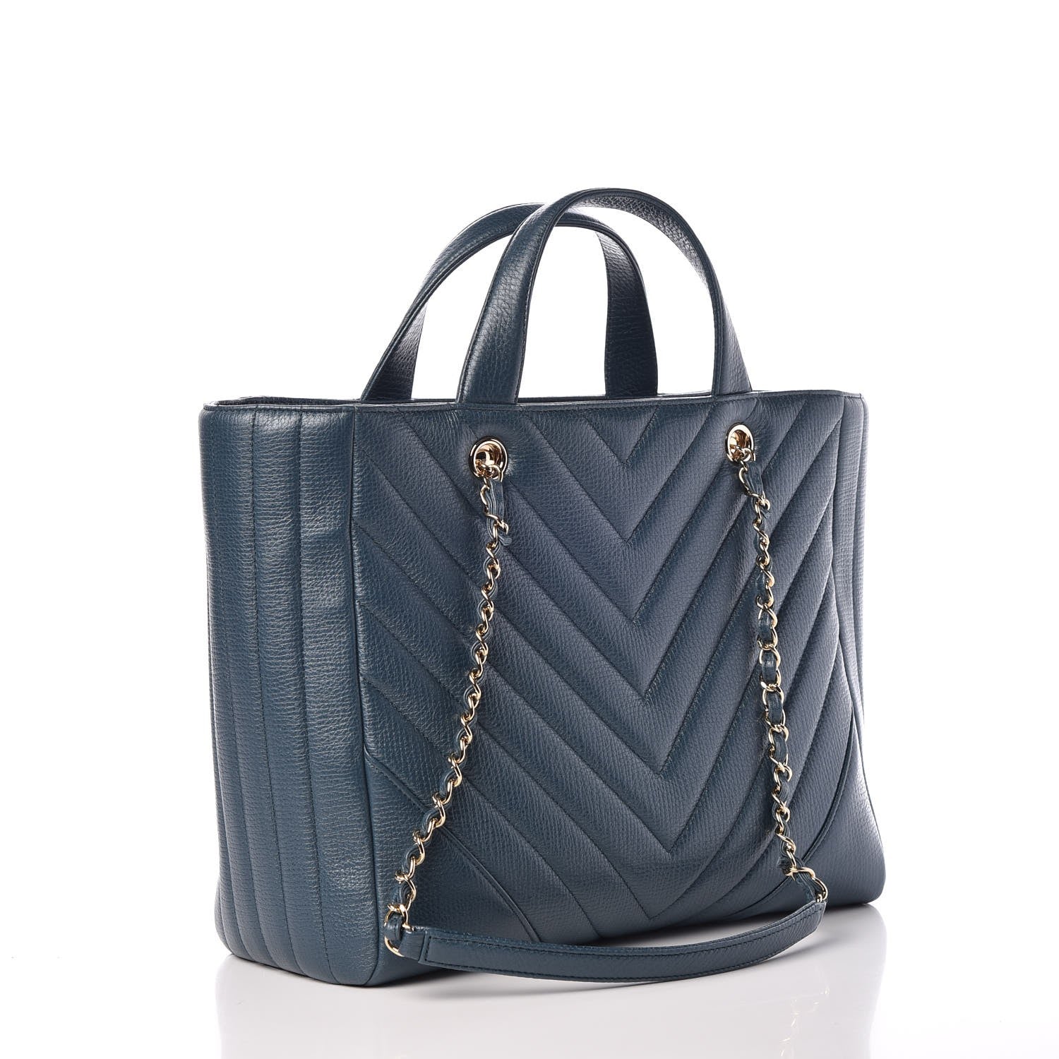 Chanel Metallic Calfskin Chevron Quilted Statement Shopping Bag Blue 3 of 8