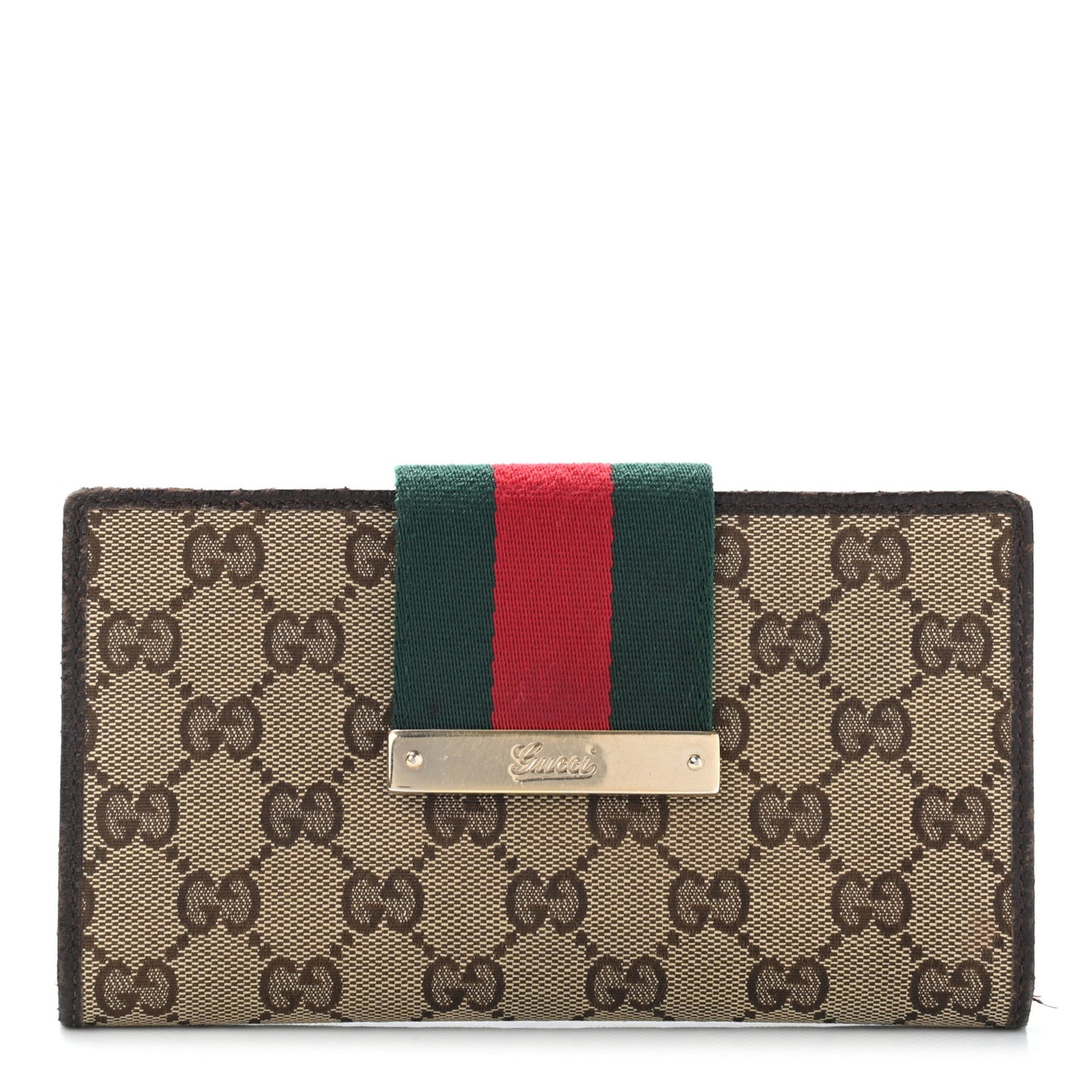 Monogram Calfskin Ladies Web Continental Wallet Beige Ebony Cocoa