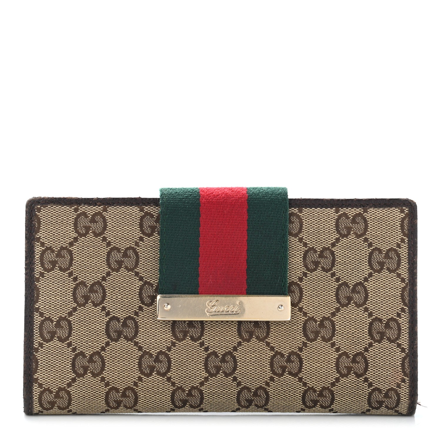 Gucci Monogram Calfskin Ladies Web Continental Wallet Beige Ebony Cocoa 1 of 9