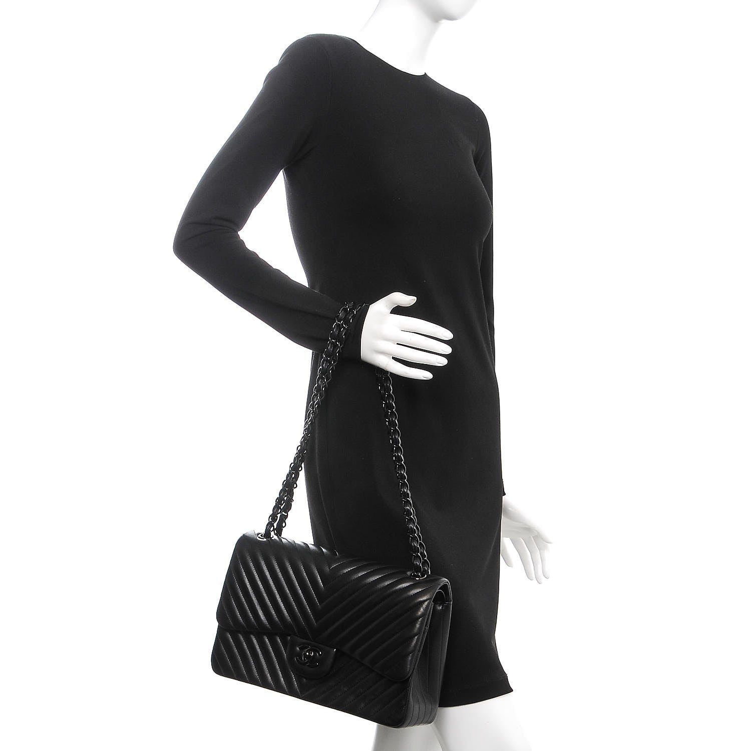 Chanel Lambskin Chevron Quilted Jumbo Double Flap So Black 3 of 9
