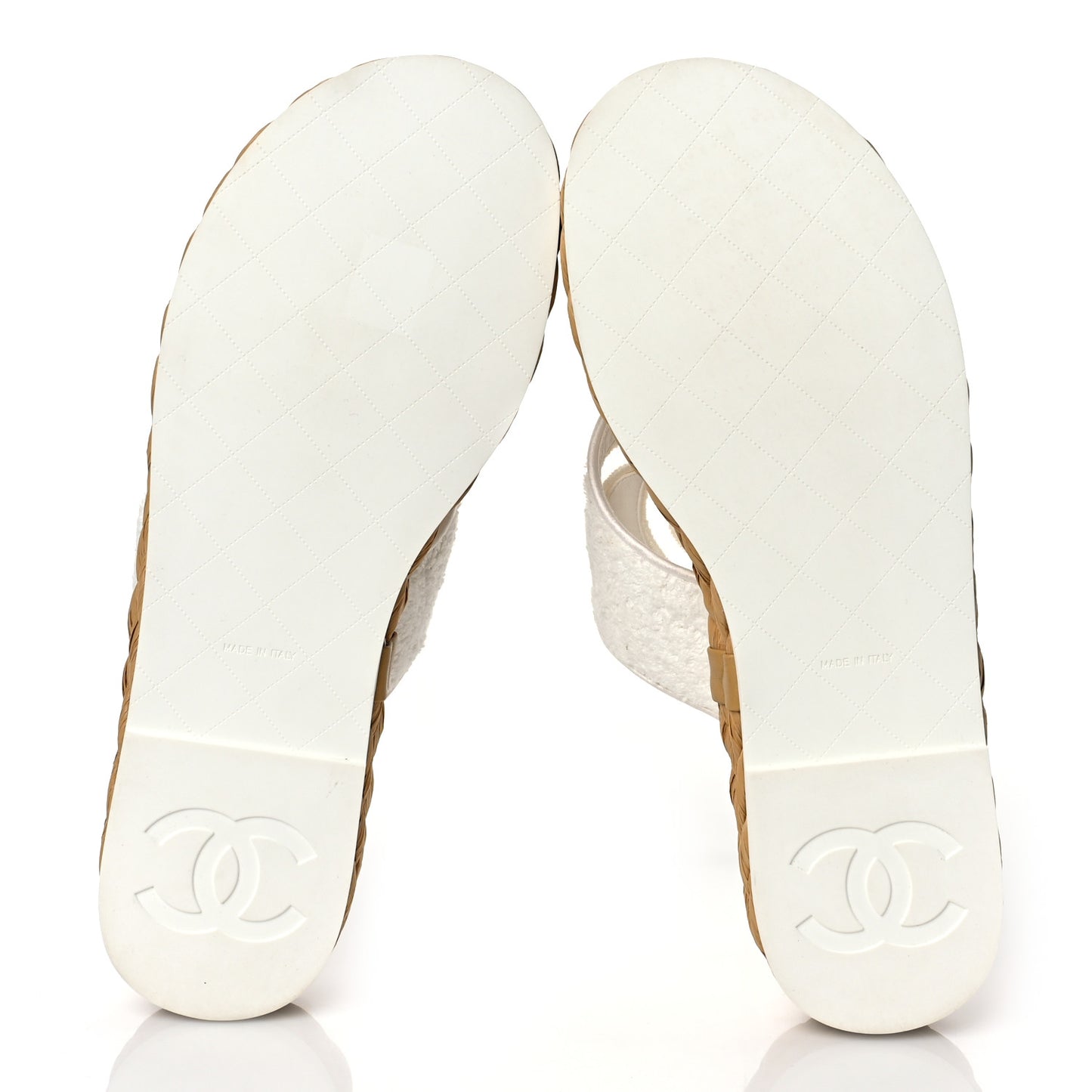 Terry Cloth Raffia CC Logo Thong Sandals 40.5 White