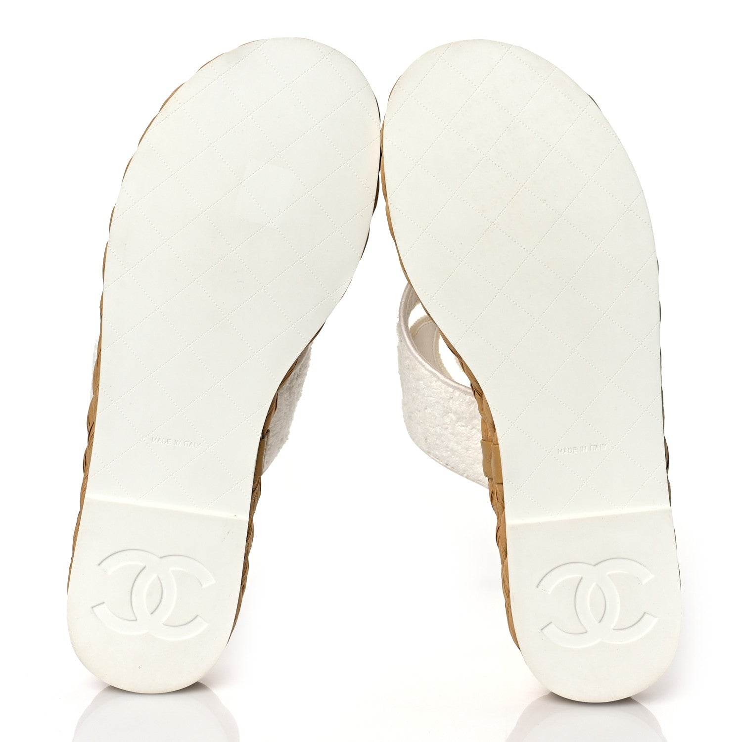 Chanel Terry Cloth Raffia CC Logo Thong Sandals 40.5 White 6 of 8