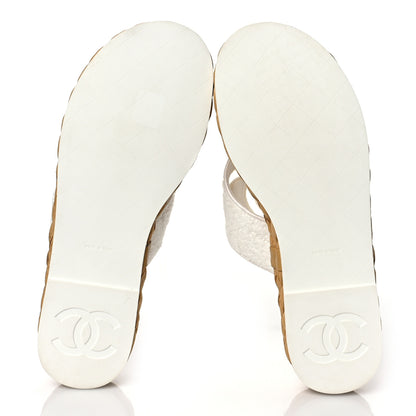 Chanel Terry Cloth Raffia CC Logo Thong Sandals 40.5 White 6 of 8