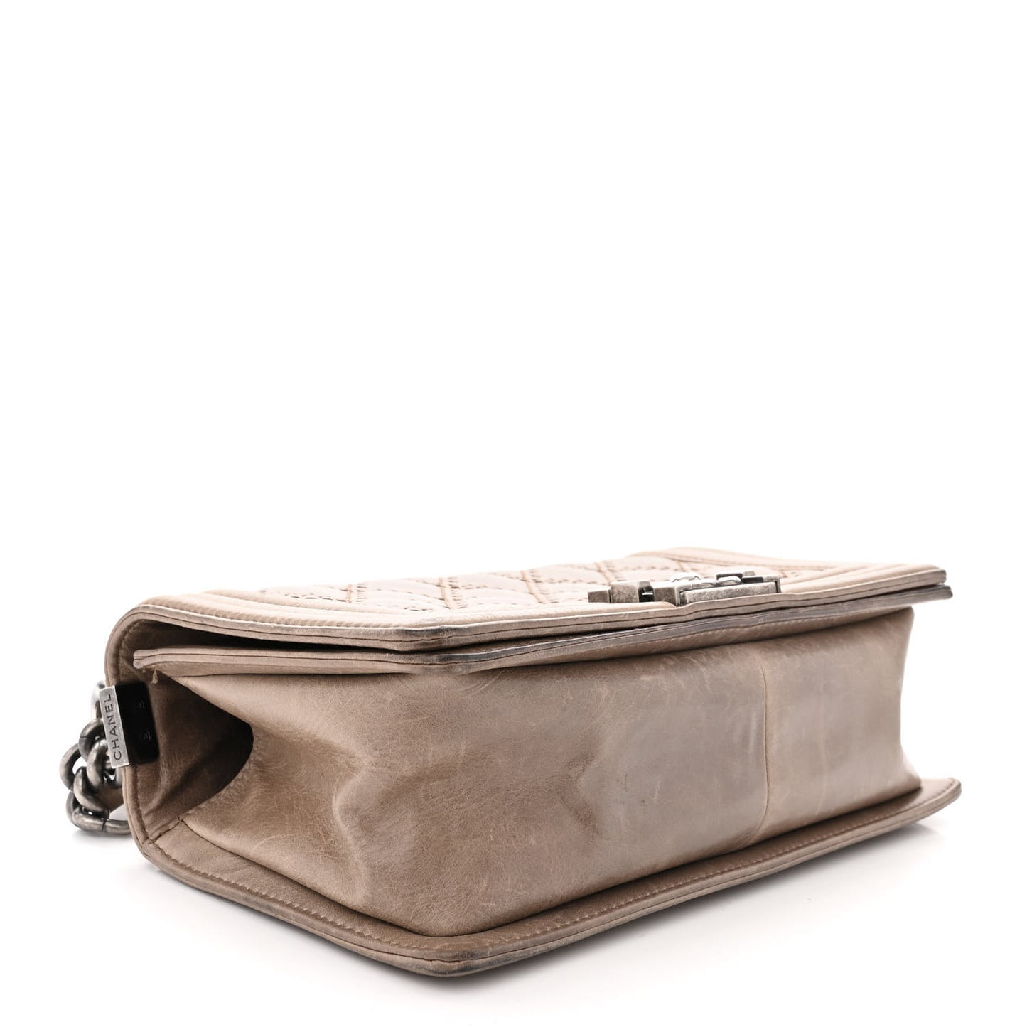 Calfskin Quilted Double Stitch Medium Boy Flap Brown