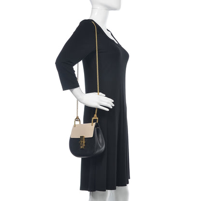 Chloe Grained Calfskin Lambskin Mini Bi-Color Drew Shoulder Bag Black Powder Beige 2 of 12