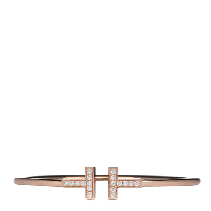 Tiffany 18K Rose Gold Diamond T Wire Bracelet 1 of 5