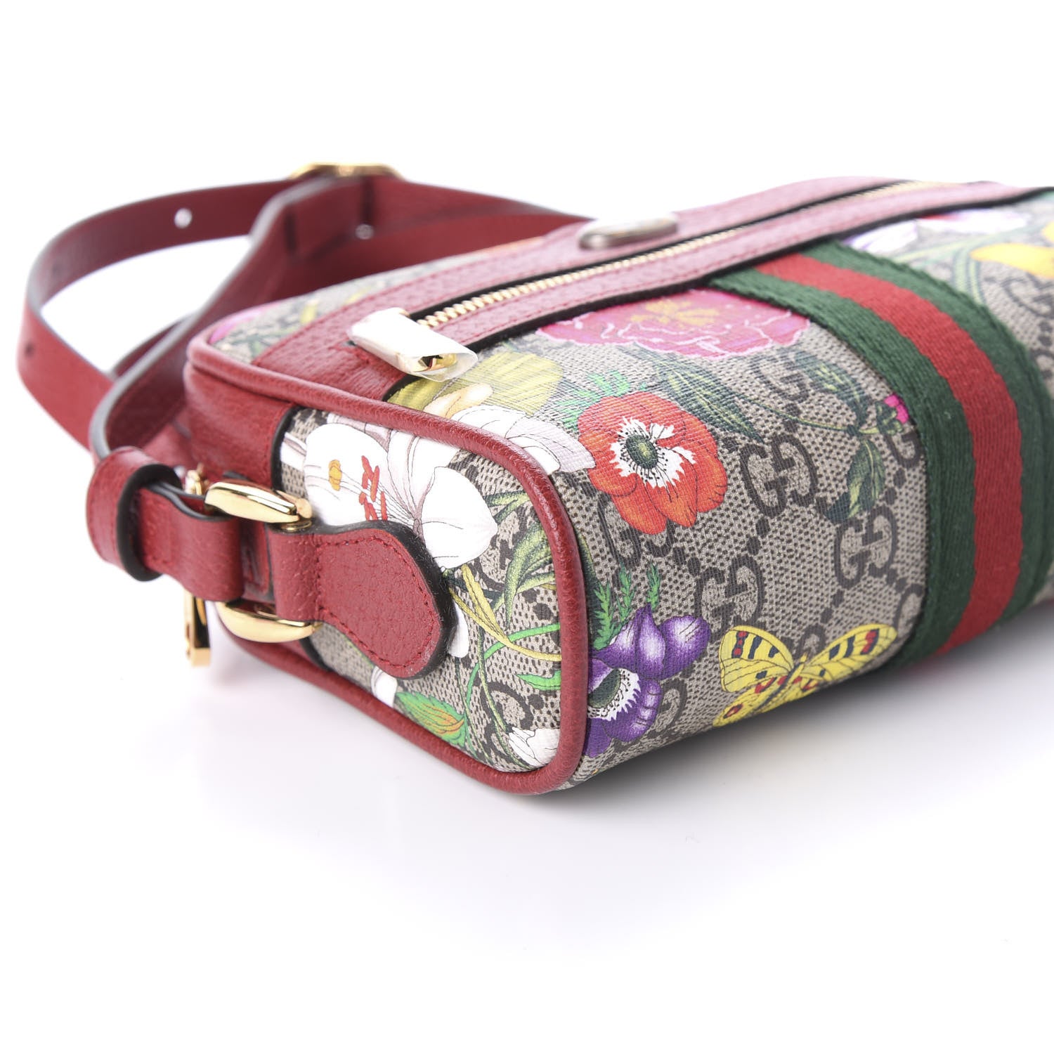 Gucci GG Supreme Monogram Flora Web Mini Ophidia Shoulder Bag Red 7 of 9