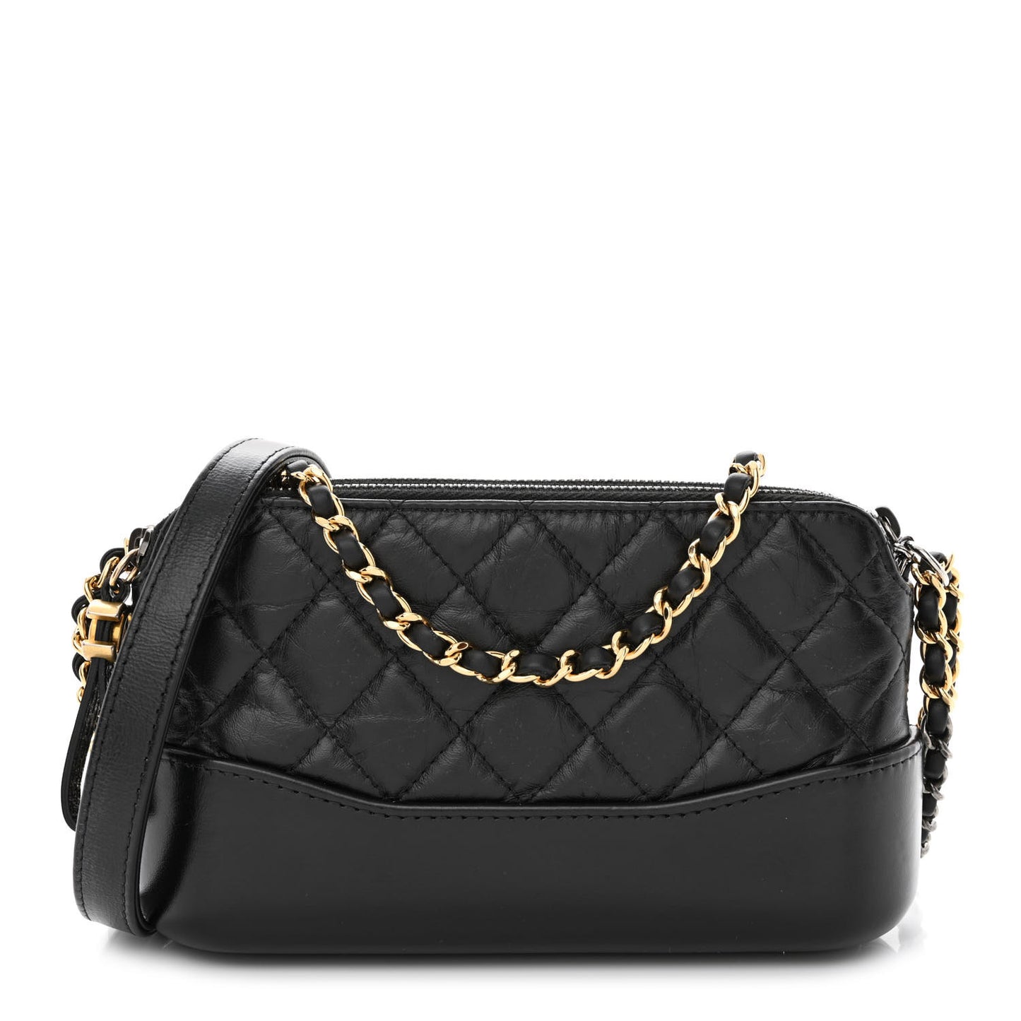 Aged Calfskin Quilted Small Gabrielle Clutch With Chain Black