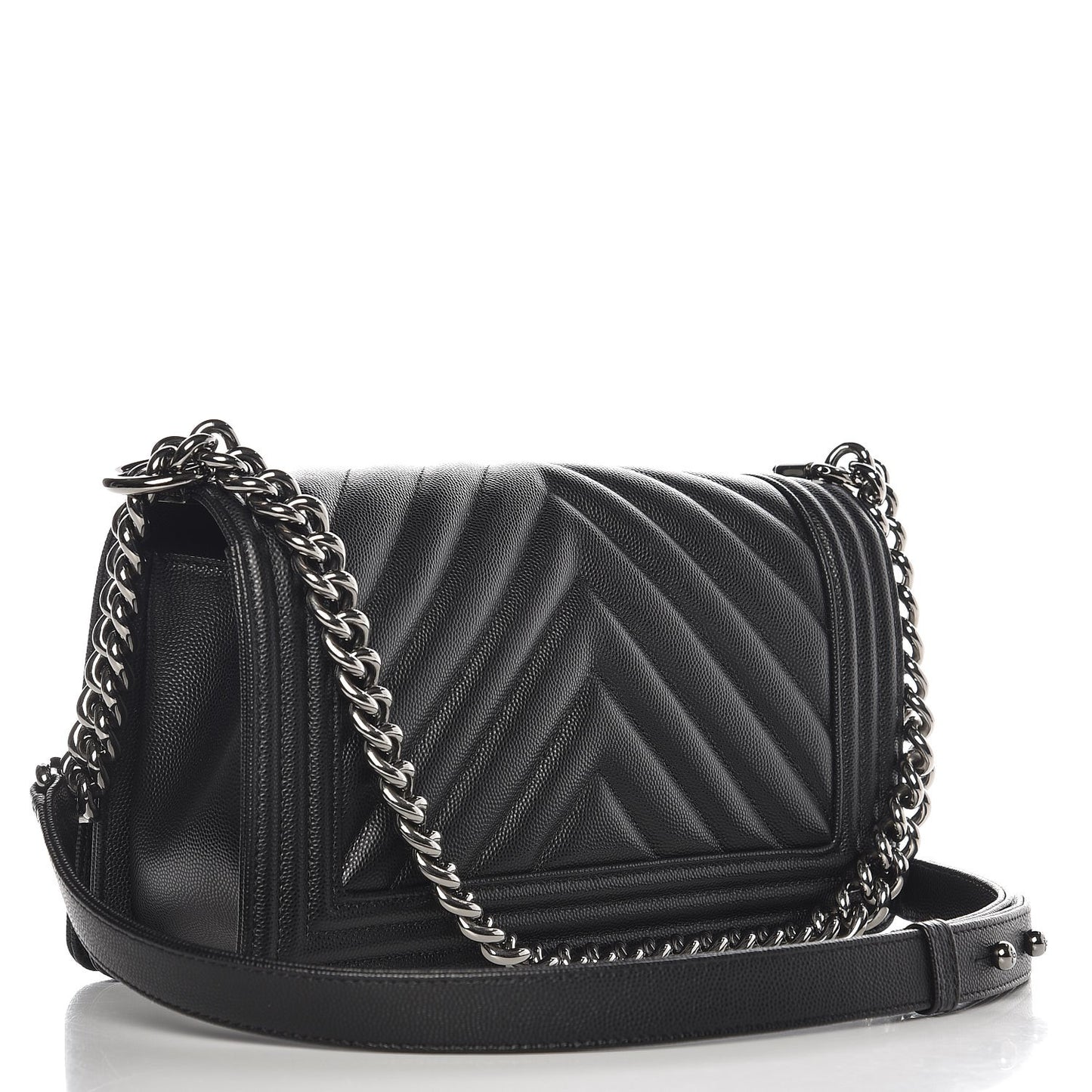 Caviar Chevron Quilted Medium Boy Flap Black