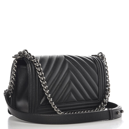 Chanel Caviar Chevron Quilted Medium Boy Flap Black 5 of 8