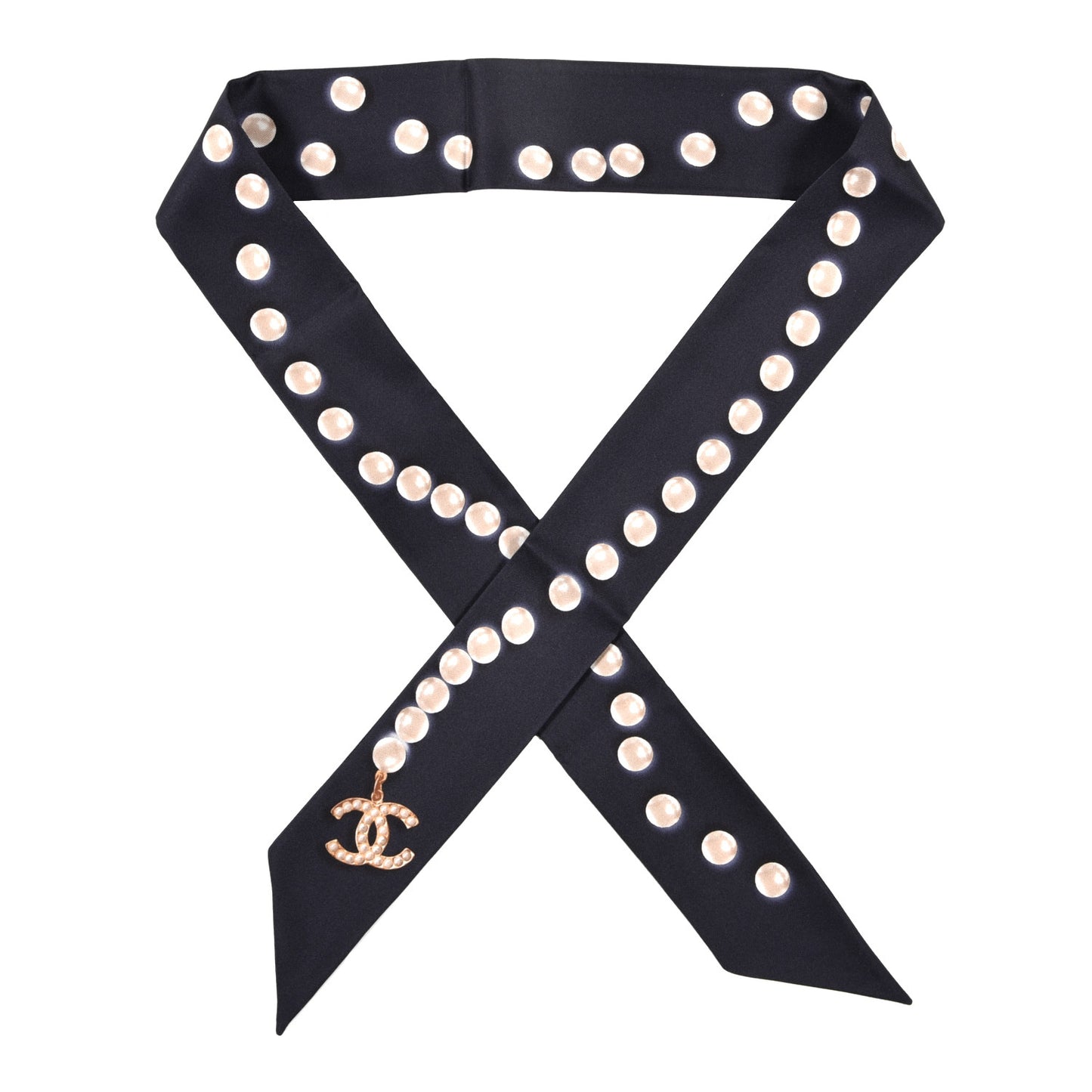 Silk Pearl CC Slim Bandeau Scarf Navy