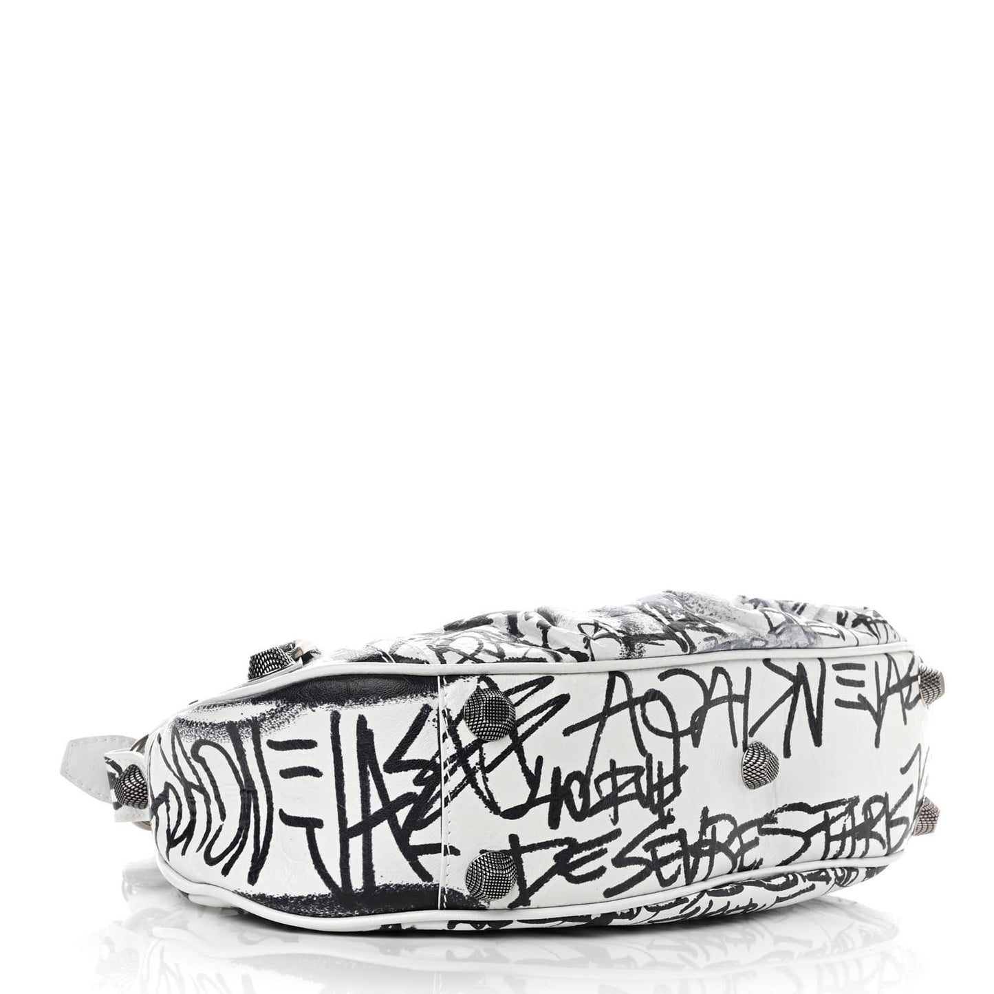Agneau Arena Graffiti Small Le Cagole Shoulder Bag White Black