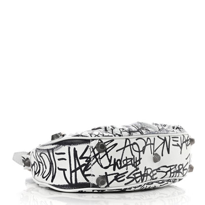 Balenciaga Agneau Arena Graffiti Small Le Cagole Shoulder Bag White Black 4 of 9
