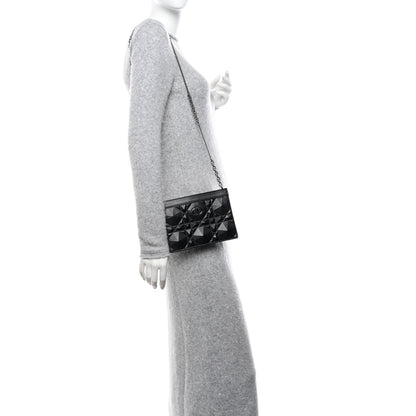 Christian Dior Calfskin Macrocannage Diamond Caro Zipped Pouch With Chain Black 2 of 13