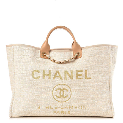 Chanel Canvas Large Deauville Tote Light Beige 1 of 7