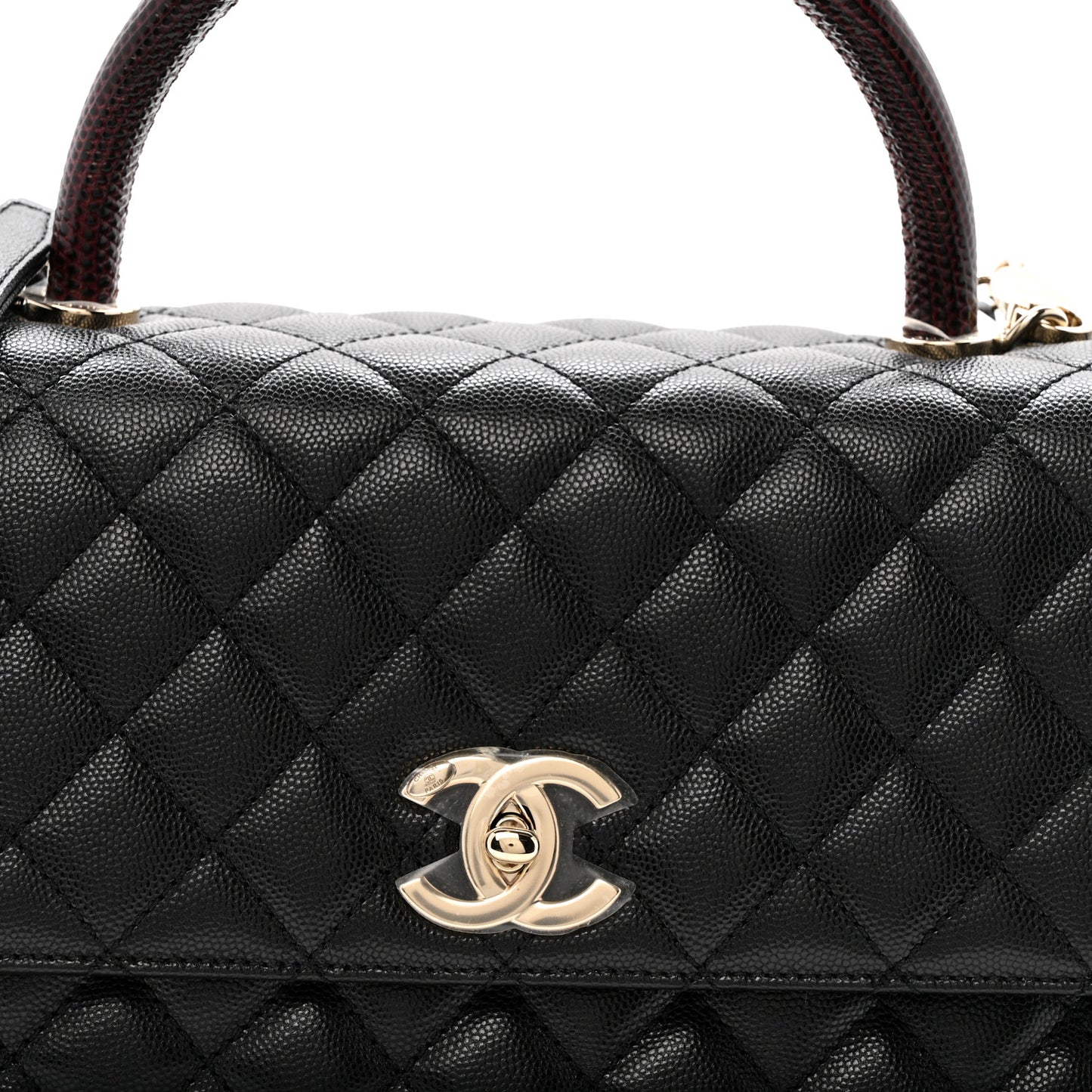 Caviar Lizard Embossed Quilted Small Coco Handle Flap Black