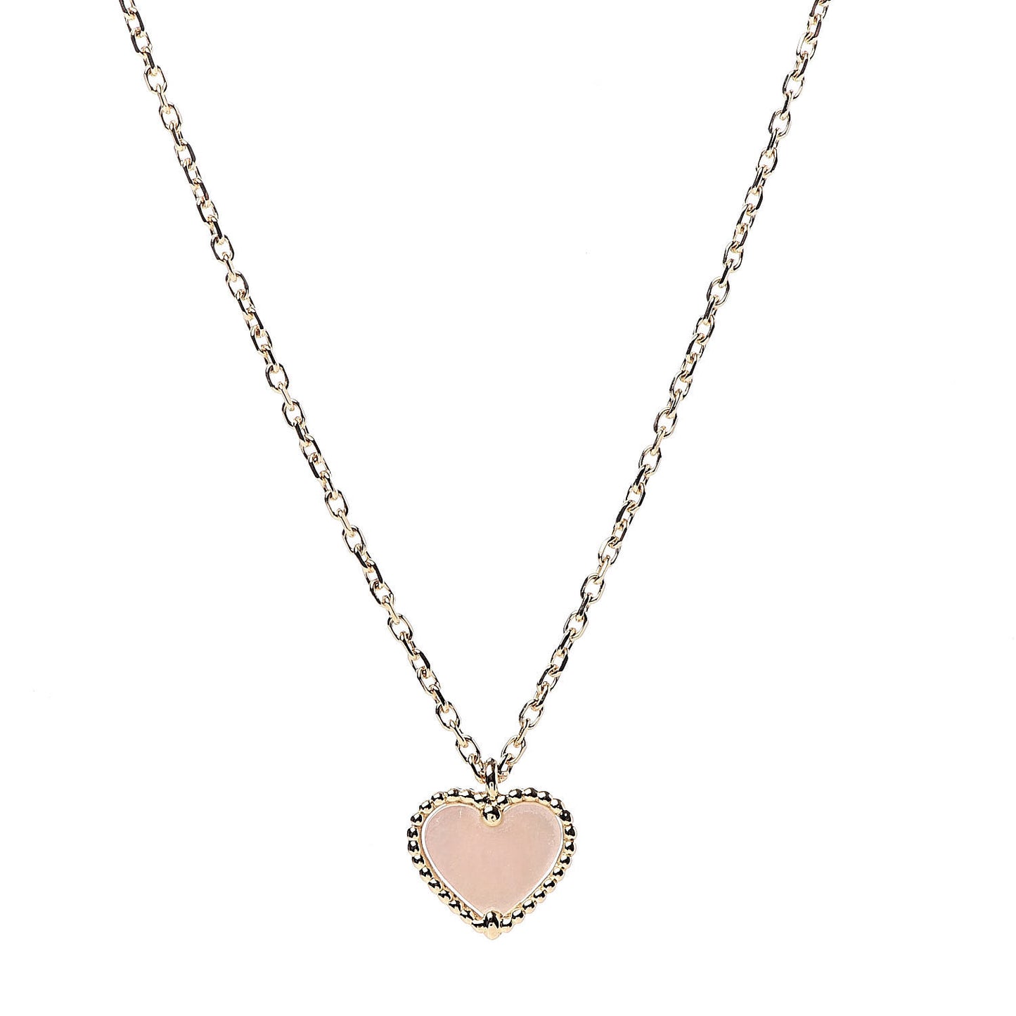18K Yellow Gold Mother of Pearl Sweet Alhambra Heart Pendant Necklace