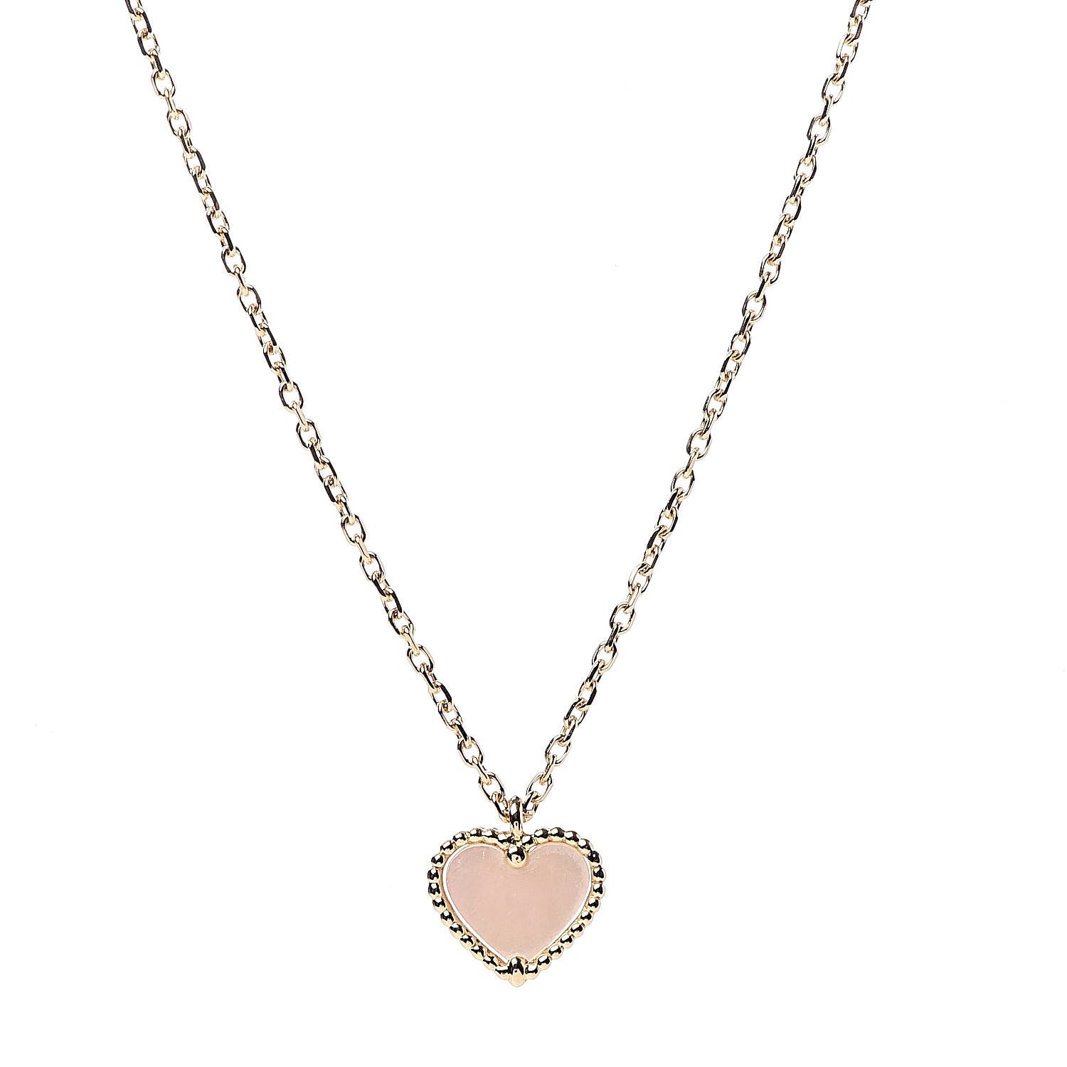 Van Cleef & Arpels 18K Yellow Gold Mother of Pearl Sweet Alhambra Heart Pendant Necklace 4 of 8