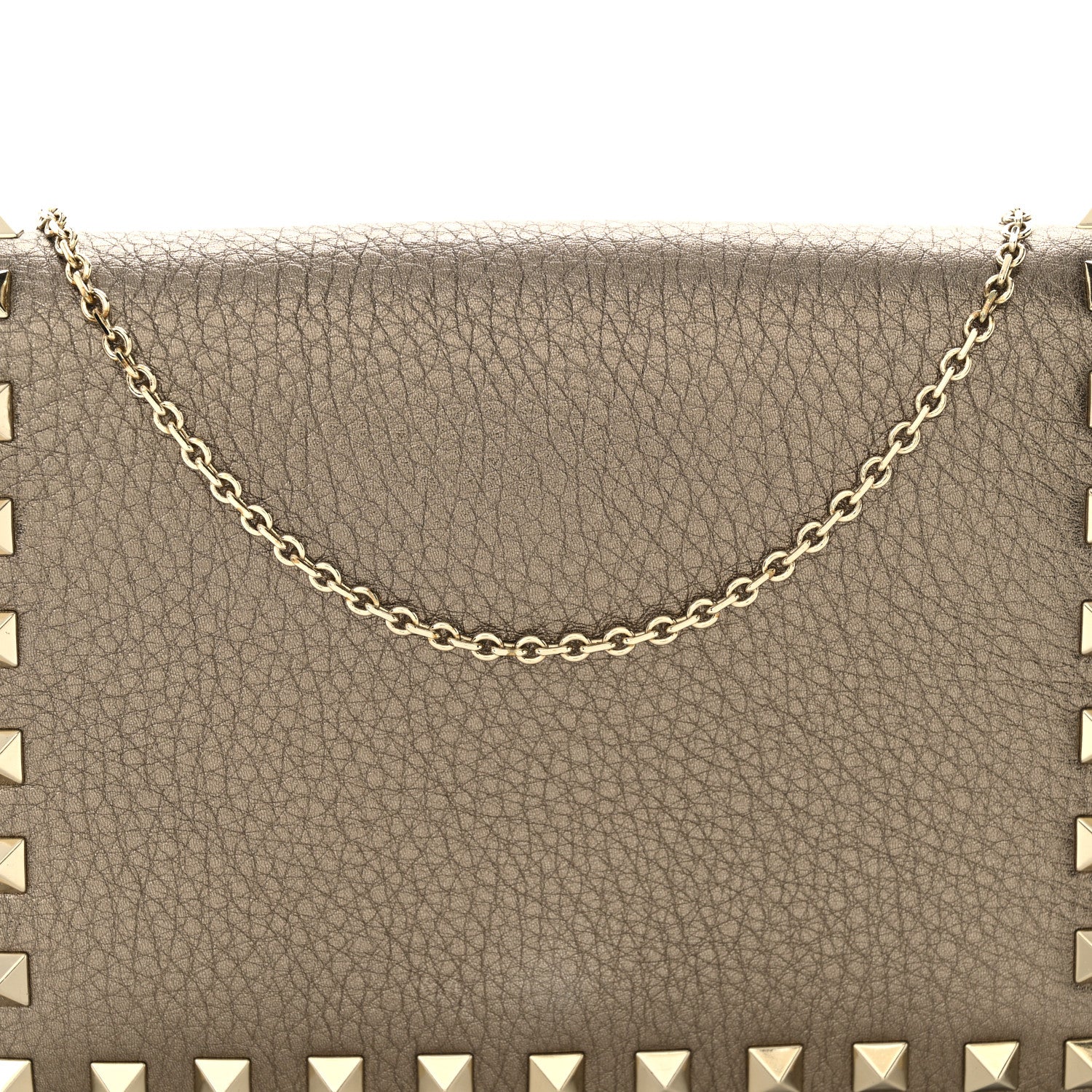 Valentino Garavani Metallic Pebbled Calfskin Rockstud Wallet on Chain Sasso 6 of 8