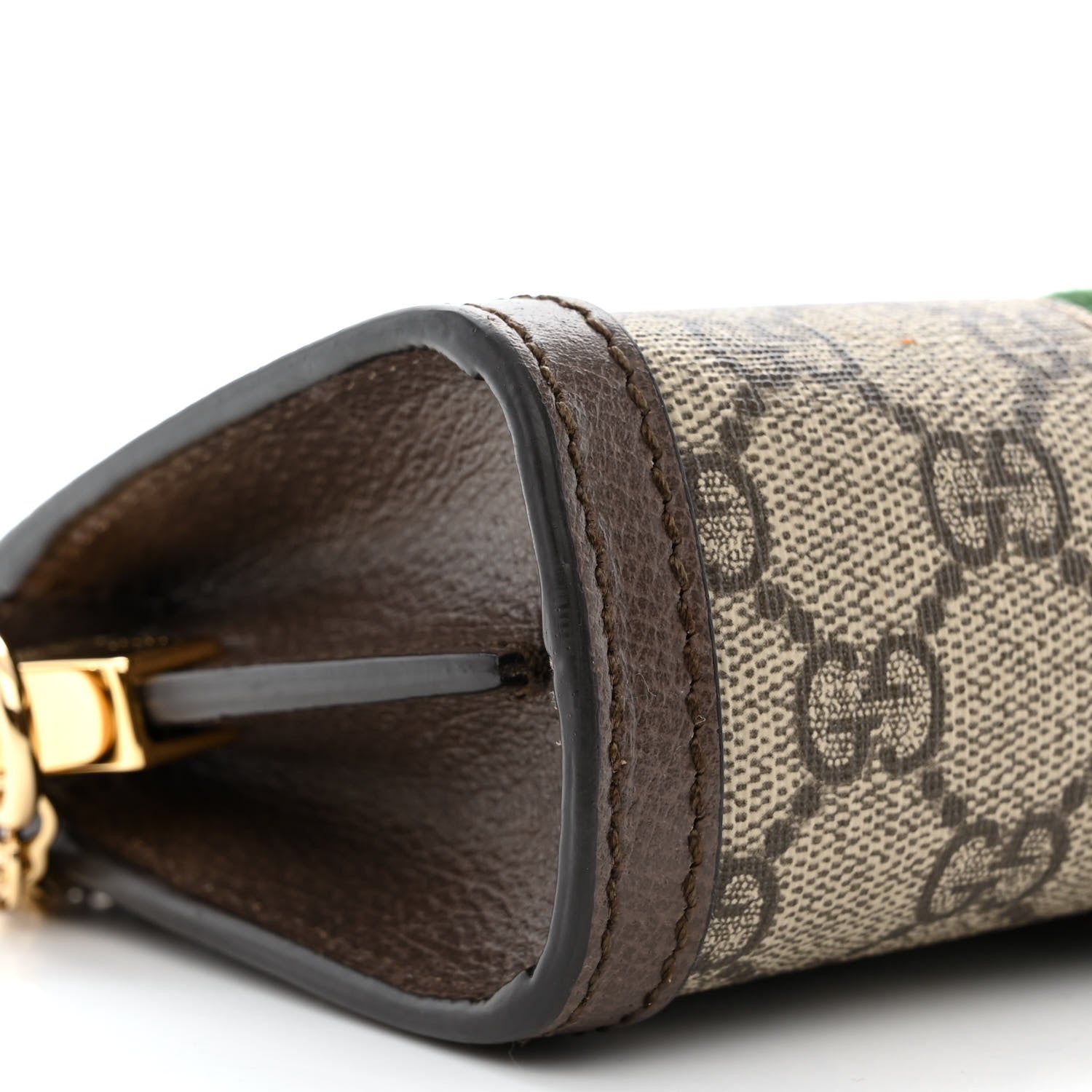 Gucci GG Supreme Monogram Textured Dollar Calfskin Web Mini Ophidia Chain Shoulder Bag Beige Ebony New Acero 9 of 12