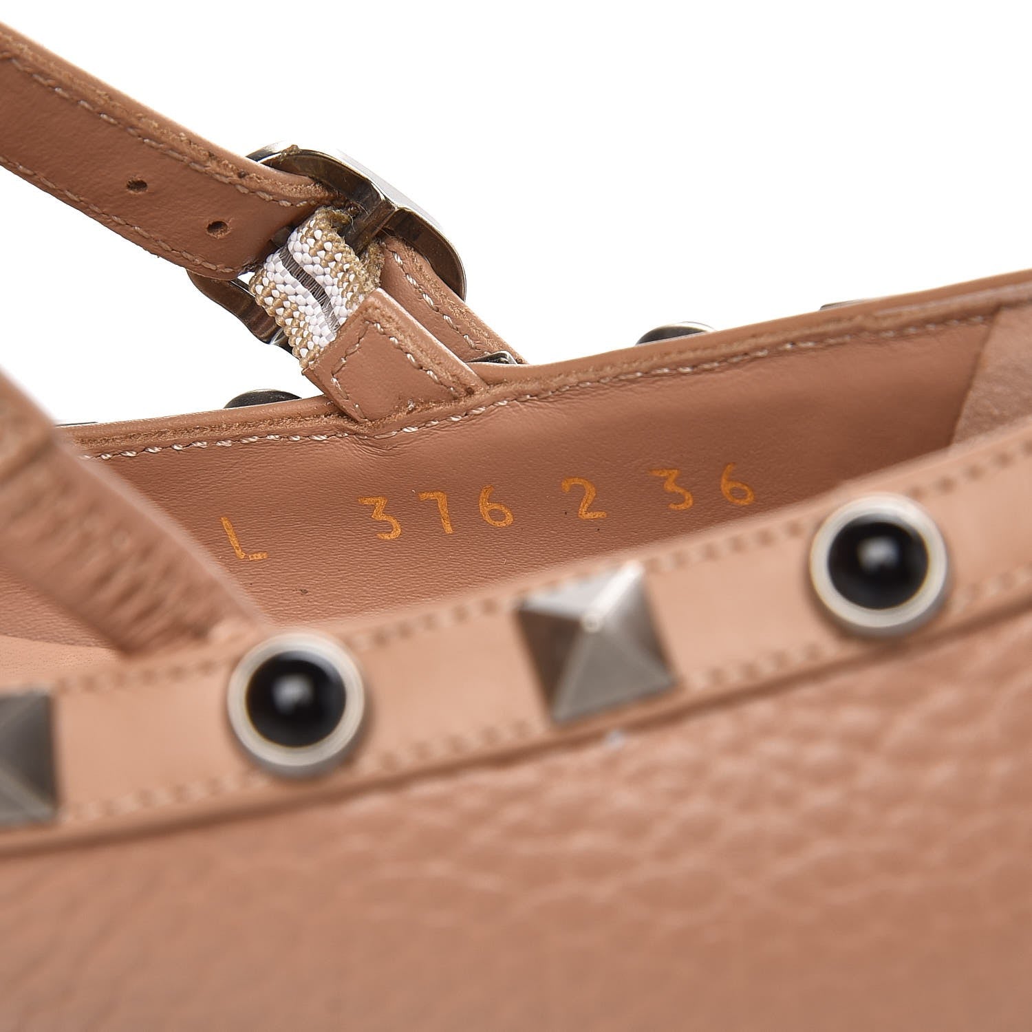 Valentino Garavani Pebbled Calfskin Onyx Rockstud Rolling Cage Ballerina Flats 36 Soft Noisette 7 of 8
