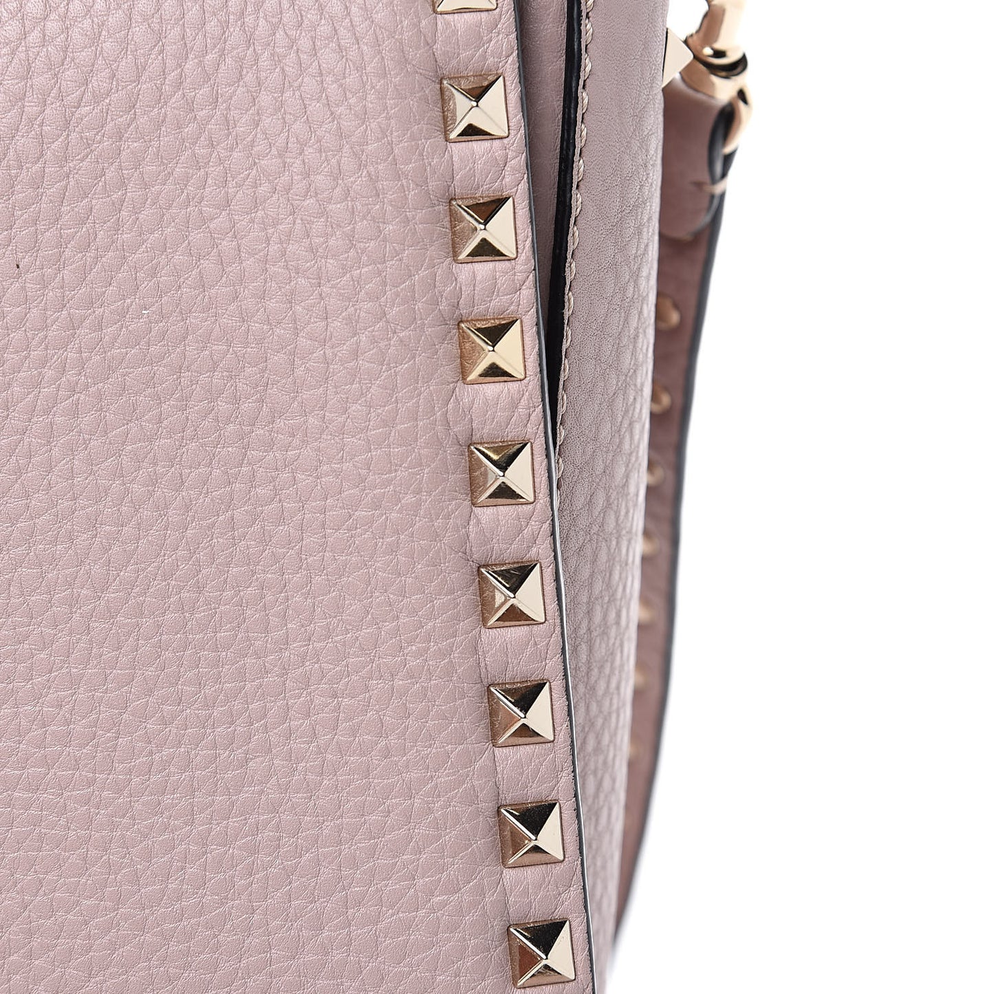 Grained Calfskin Rockstud Top Handle Flap Shoulder Bag Poudre