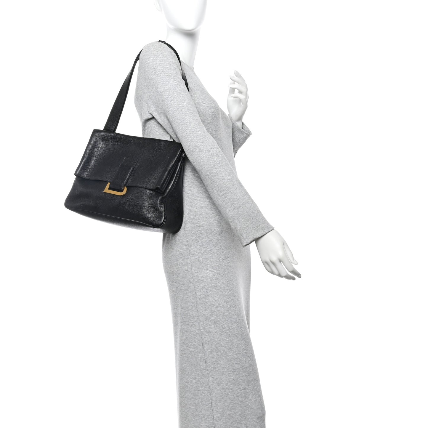 Grained Calfskin Shoulder Bag Black
