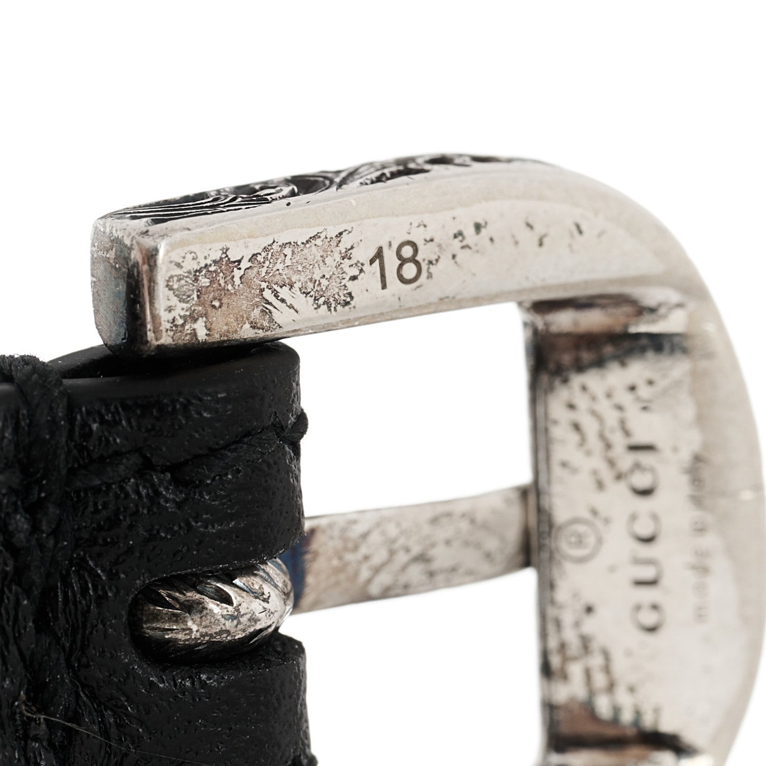 Gucci Sterling Silver Calfskin Logo Bracelet Black 3 of 5