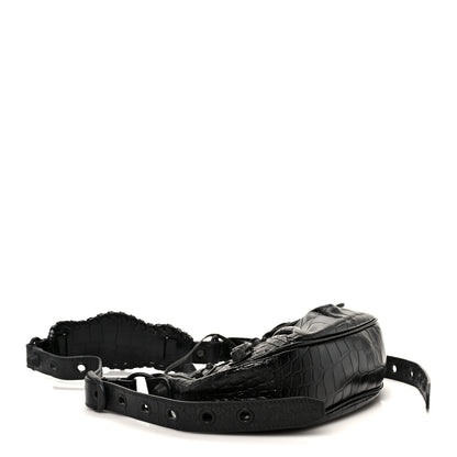 Balenciaga Extra Supple Calfskin Crocodile Embossed Monochrome Le Cagole Shoulder Bag XS Black 5 of 11