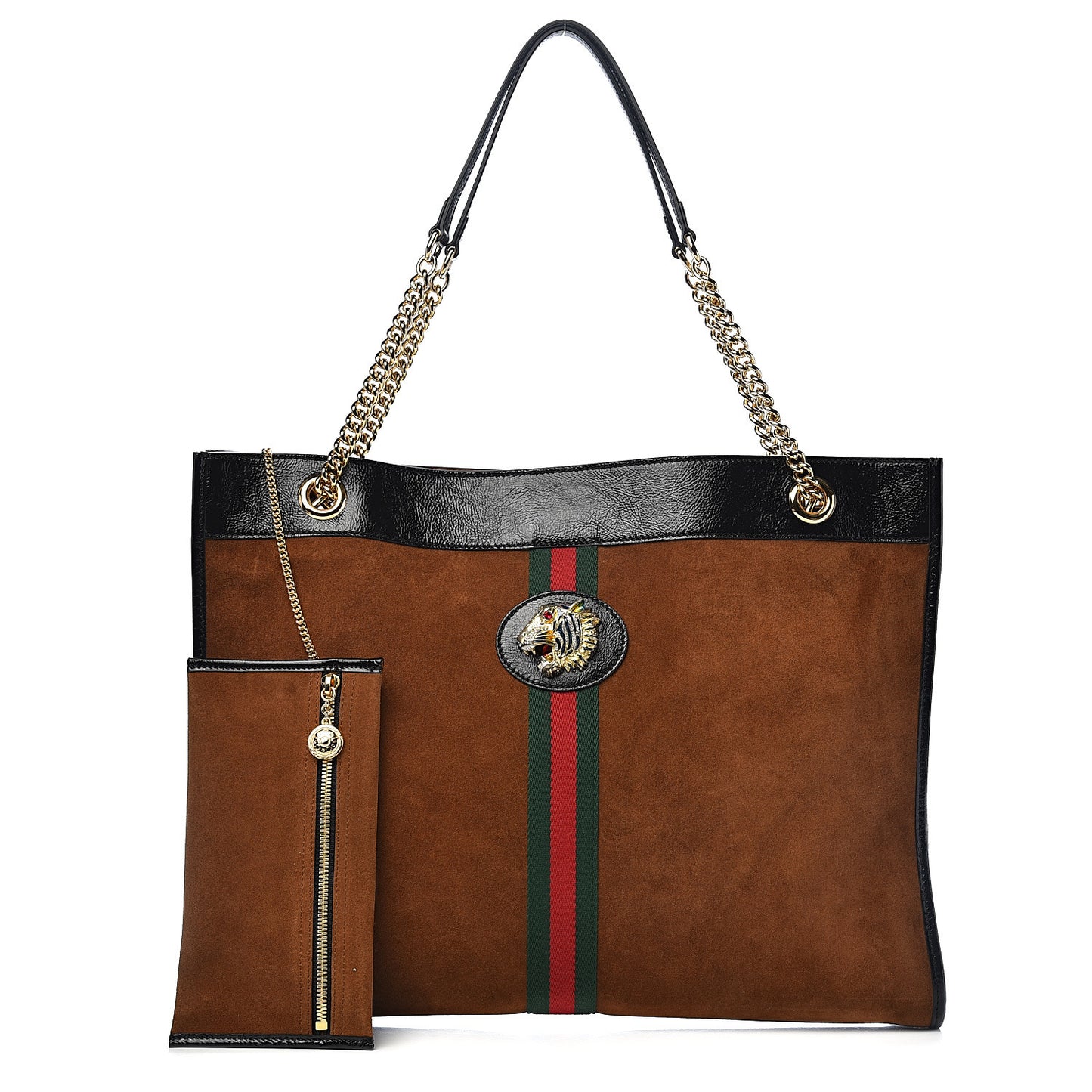 Suede Patent Large Rajah Chain Tote Nocciola Black
