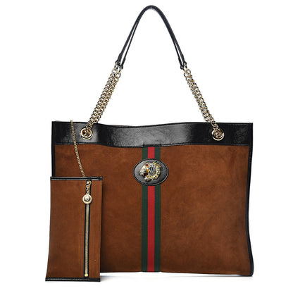 Gucci Suede Patent Large Rajah Chain Tote Nocciola Black 1 of 10