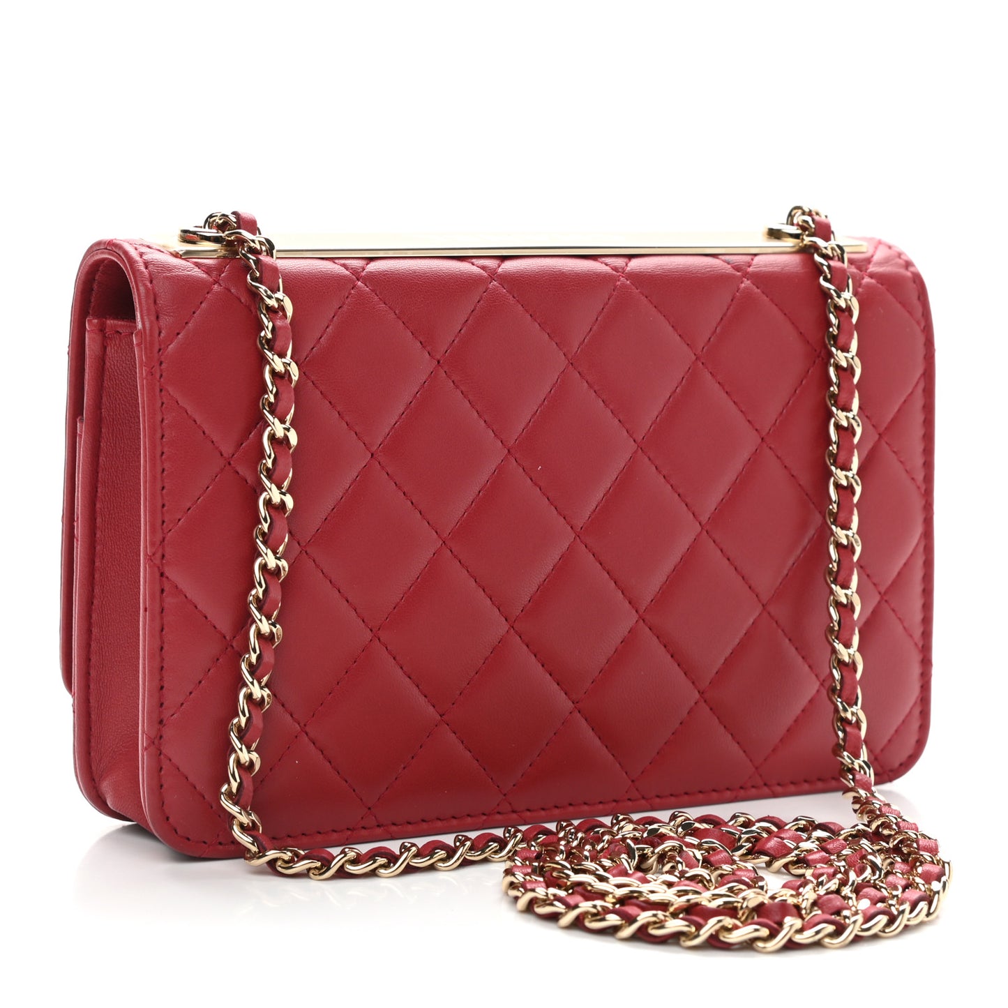 Lambskin Quilted Trendy CC Wallet On Chain WOC Red