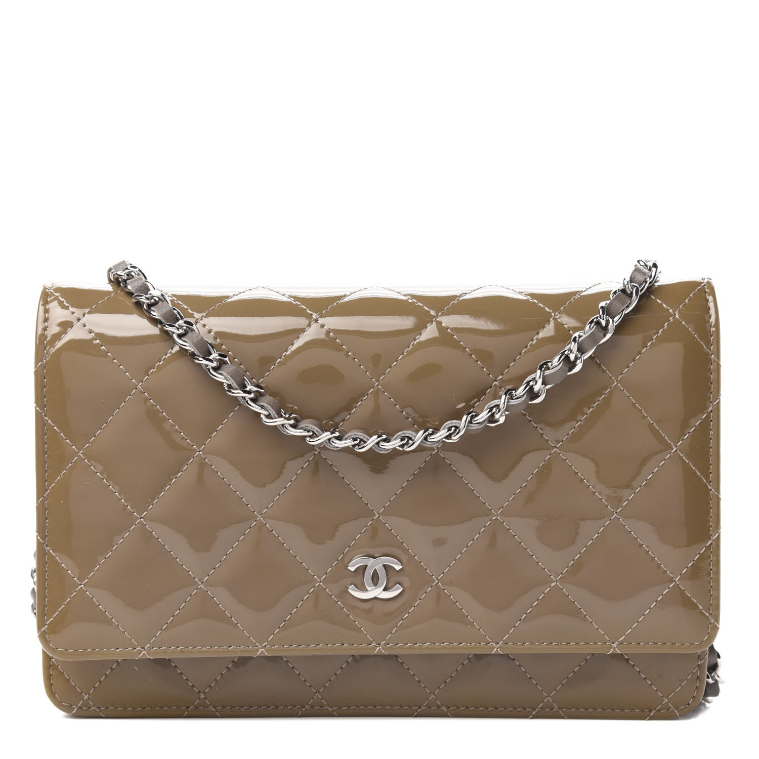 Chanel Patent Quilted Wallet On Chain WOC Brown 1 of 13