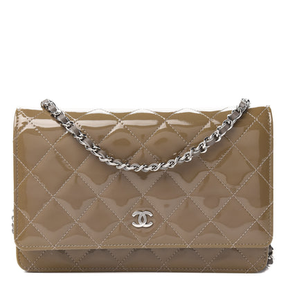 Chanel Patent Quilted Wallet On Chain WOC Brown 1 of 13