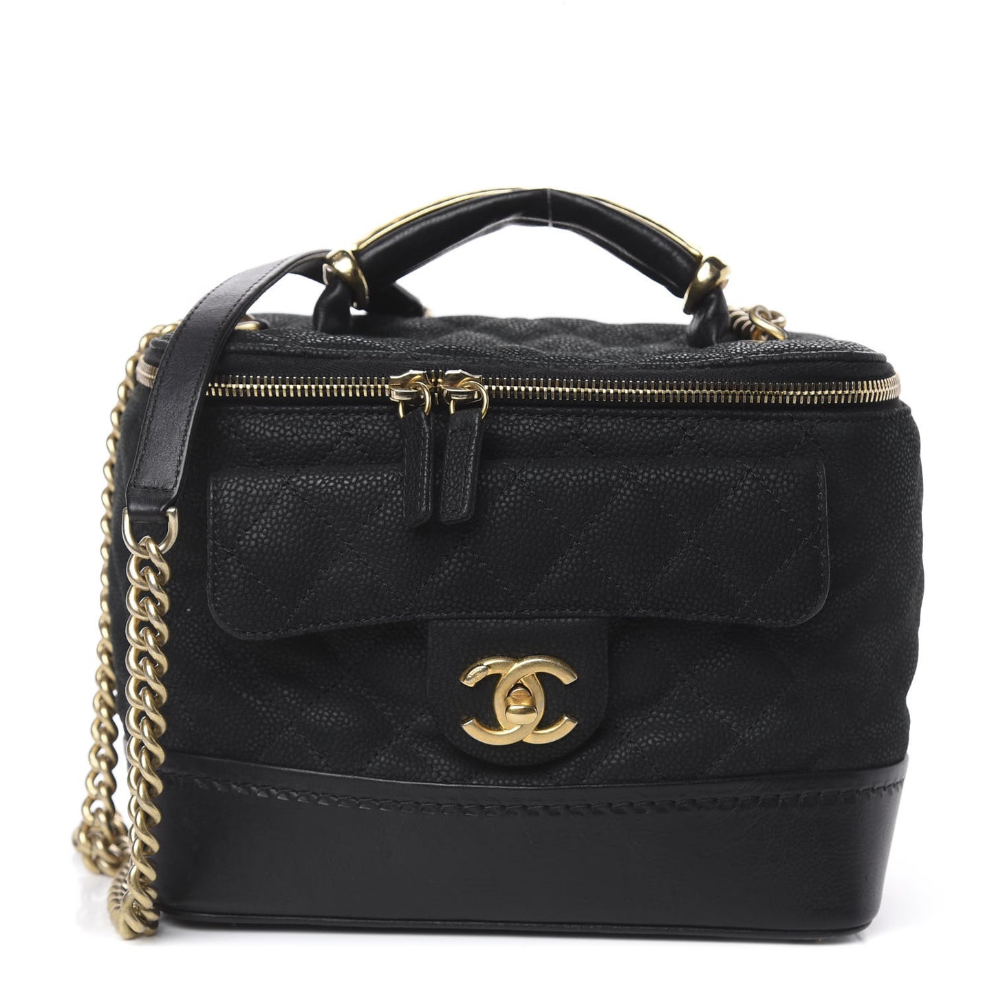 Iridescent Grained Calfskin Quilted Globe Trotter Vanity Case Black