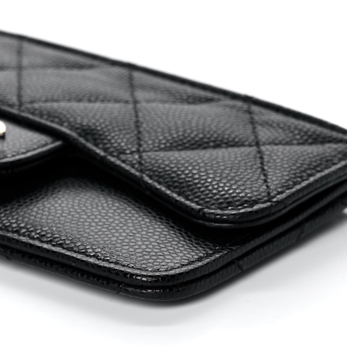Caviar Quilted Flap Zip Card Holder Black
