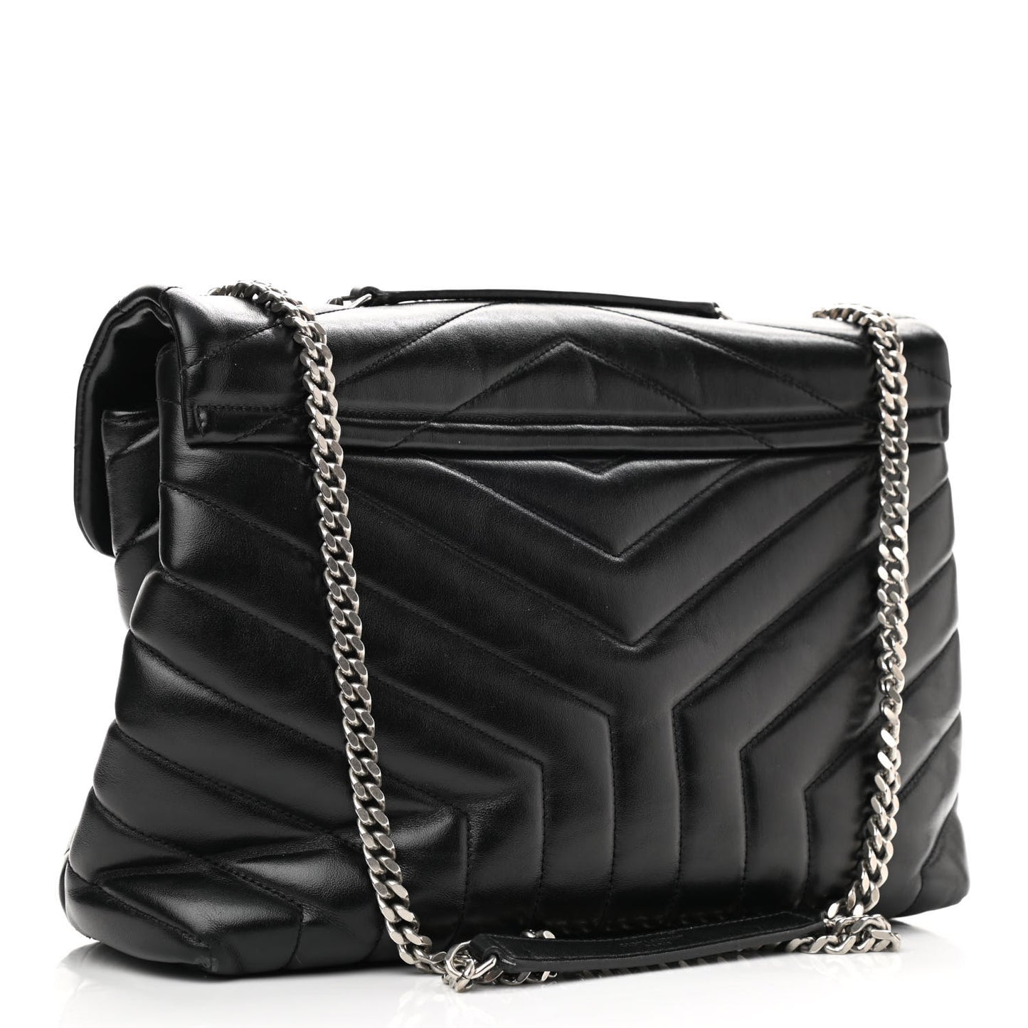 Calfskin Y Quilted Monogram Medium Loulou Chain Satchel Black
