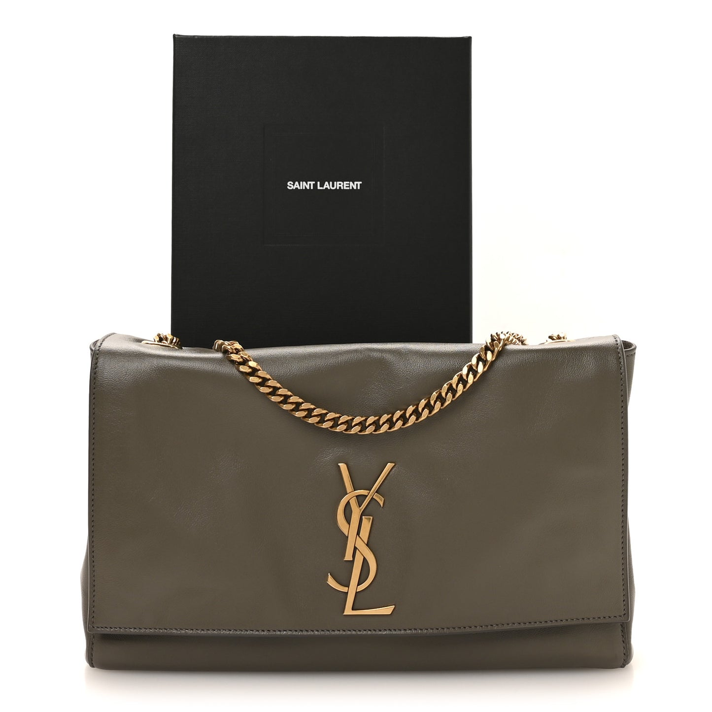 Smooth Calfskin Suede Medium Reversible Monogram Kate Satchel Olive