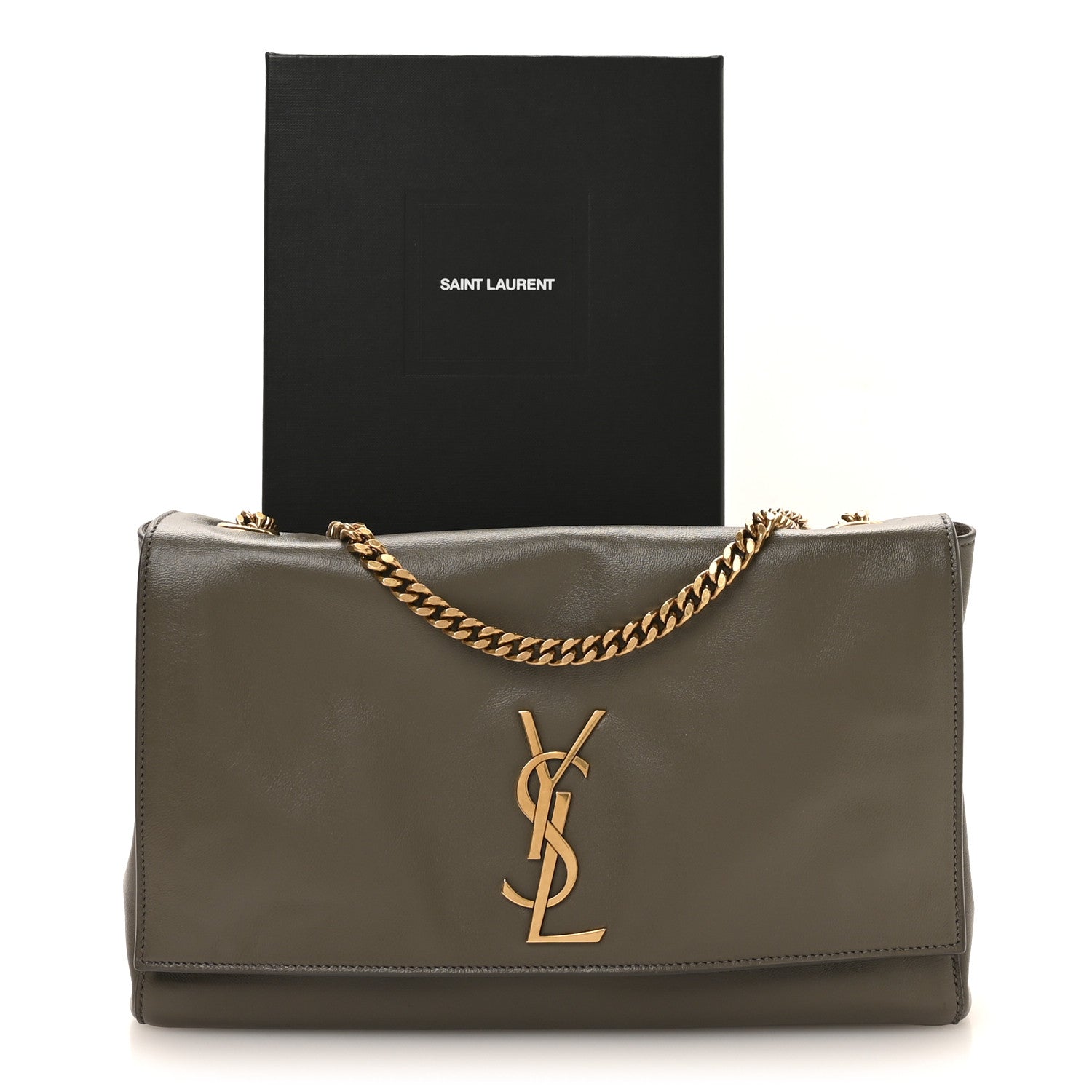 Saint Laurent Smooth Calfskin Suede Medium Reversible Monogram Kate Satchel Olive 18 of 18