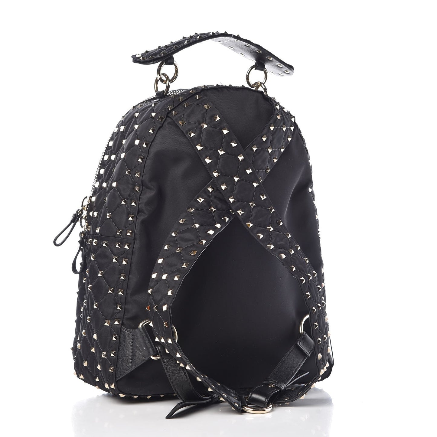 Nylon Quilted Rockstud Spike Backpack Black