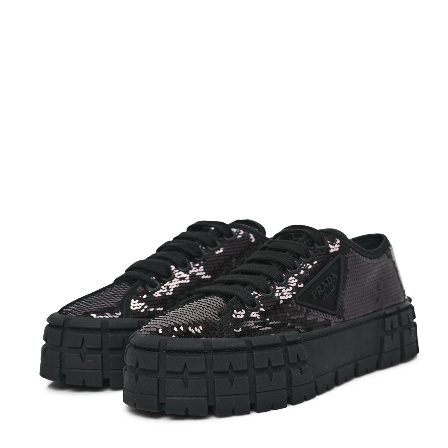 Prada Paillettes Triangle Logo Double Wheel 50mm Sneakers 39 Black 4 of 10