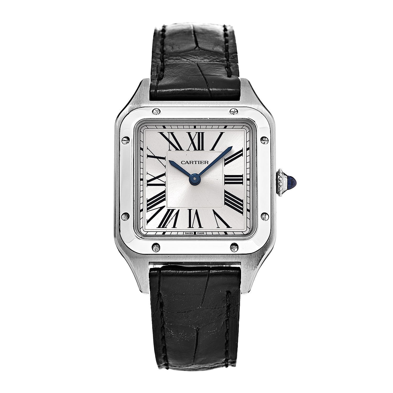 Cartier Stainless Steel Alligator 27.5mm Santos Dumont Quartz Watch 1 of 9