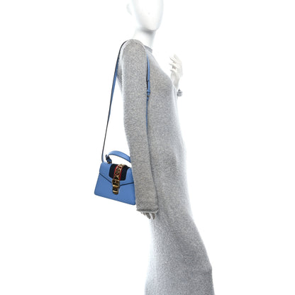 Gucci Vitello Fontanella Web Mini Sylvie Top Handle Bag Clear Sky Blue 2 of 10